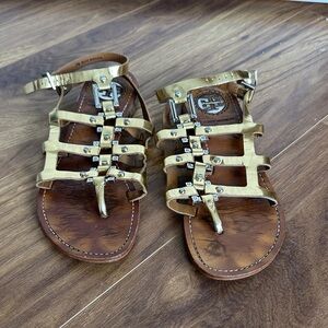 Tory Burch Metallic Gold Leather Studded Gladiator Sandals